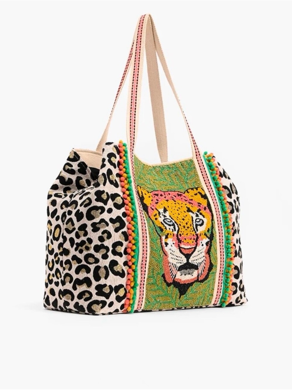 NWT America & Beyond Forestry Leopard Beaded Embellished Tote Bag - Picture 5 of 8